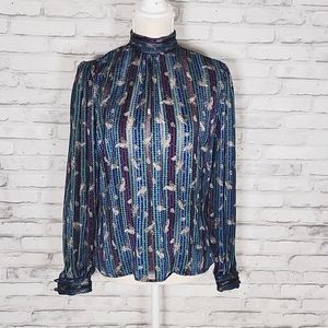 Michelle Stuart Vintage Blue Purple Paisley Stripe Blouse
